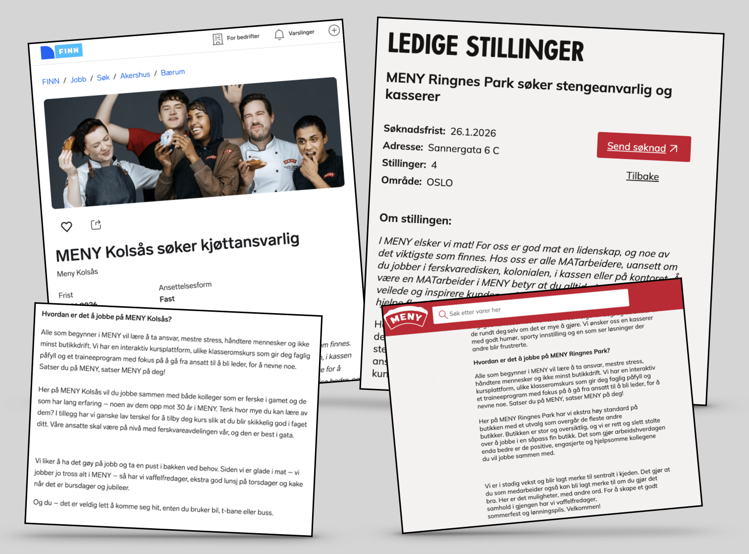 Eksempler fra stillingsannonsene for MENY