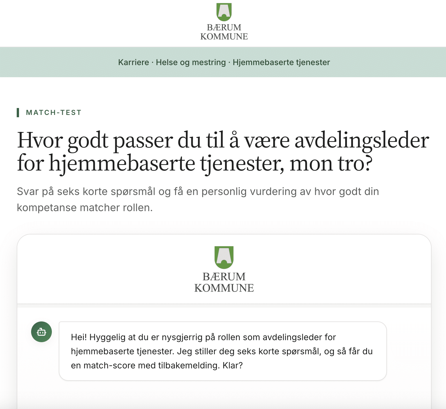 En Chatbot vi har laget for Bærum kommune